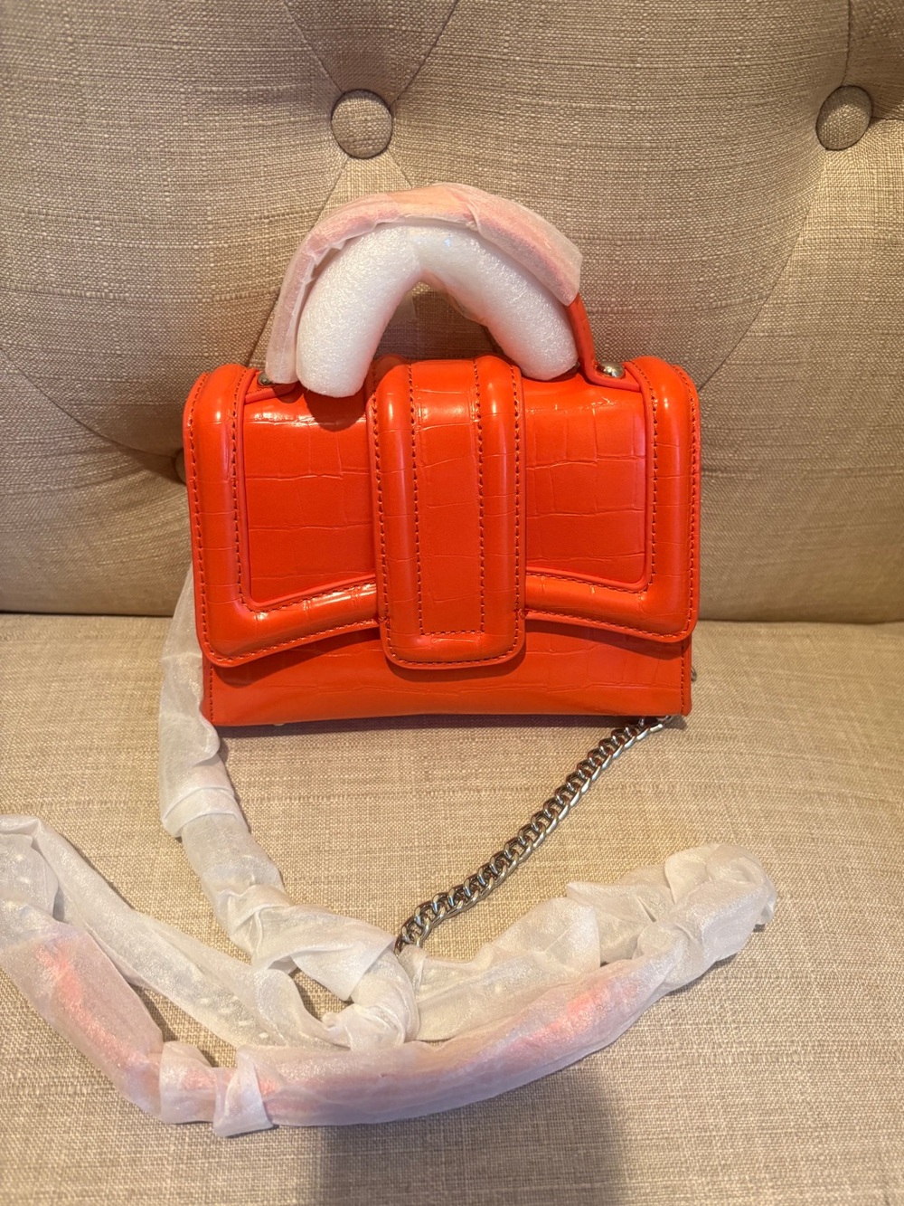 Fashion Nova Orange Croc-Embossed Crossbody Bag